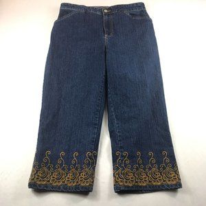 Vintage Bill Blass Denim Capris Size 12 Embroidered Hems High Rise